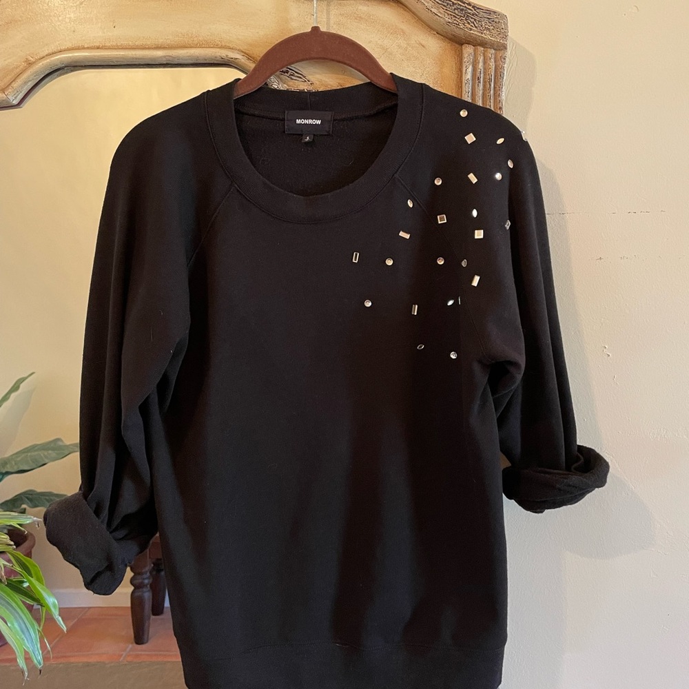 Monrow~ Vintage Raglan Clustered Rhinestone Sweatshirt